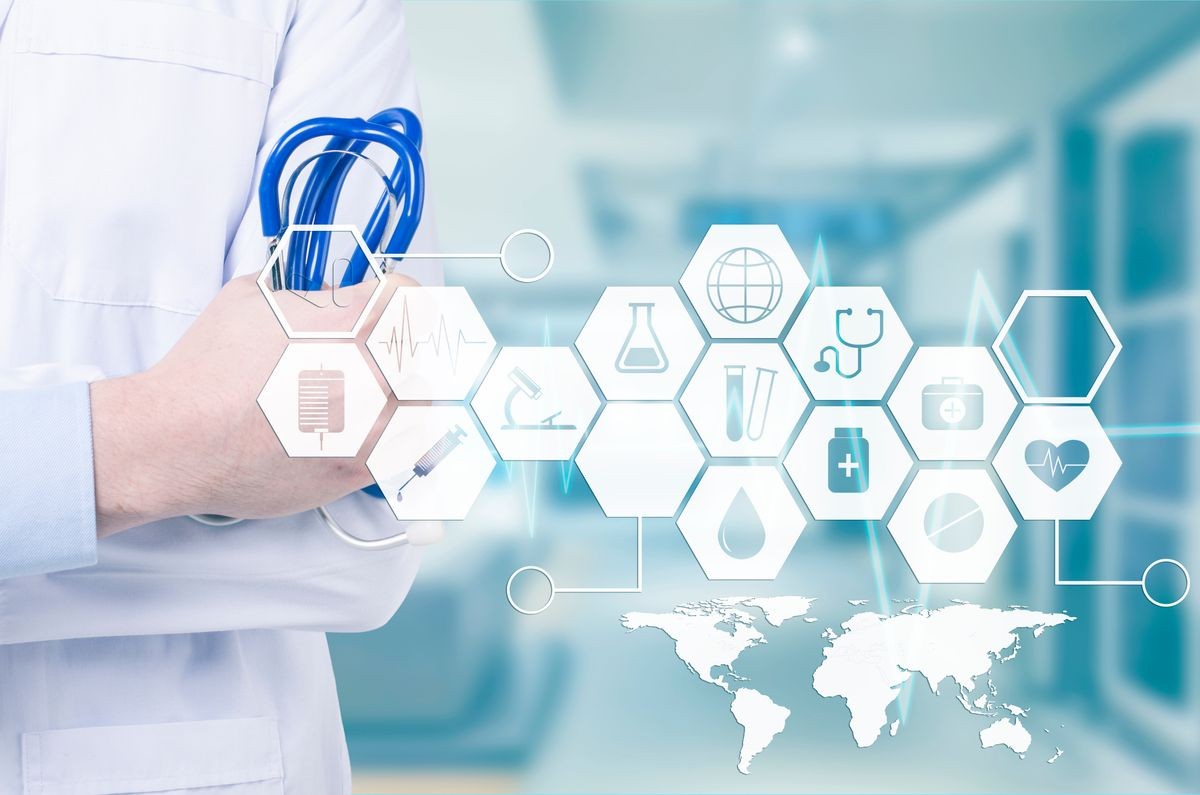 Medicine doctor with stethoscope in hand and icon medical network .Medical technology concept